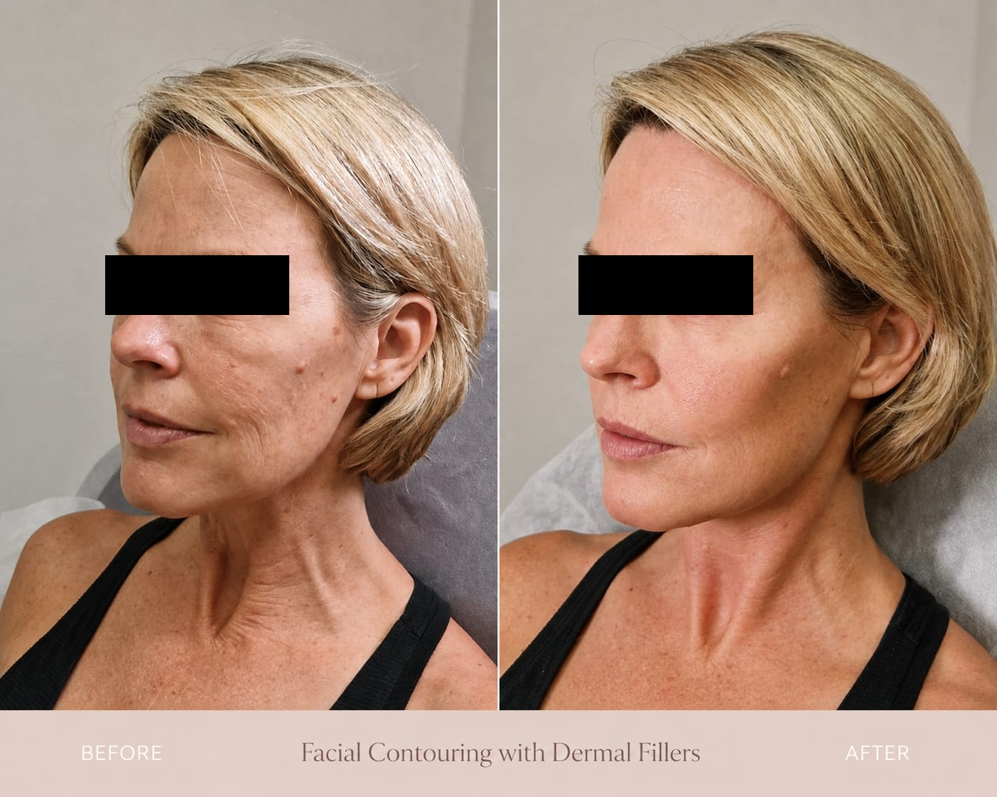Facial Contouring with Dermal Fillers, before on the left and after on the right